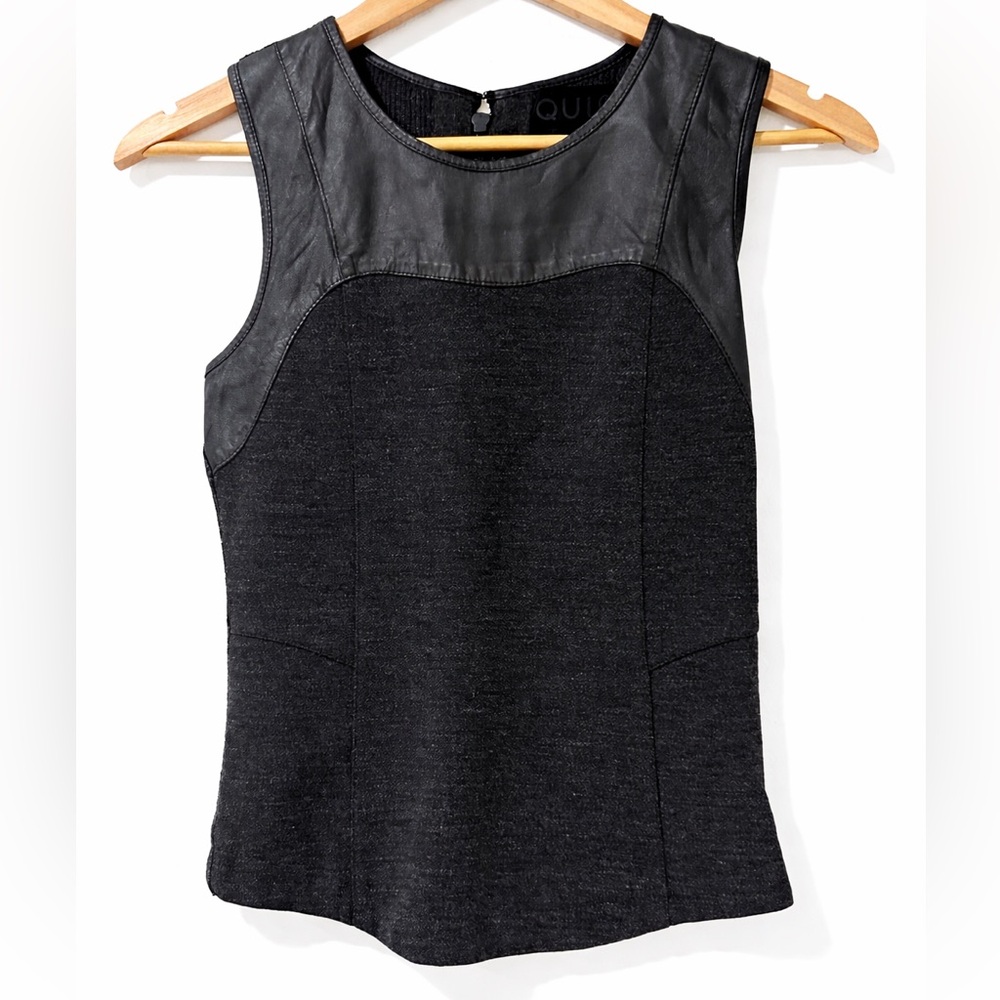 Quinn Elegant Black Cashmere Sleeveless Top with Leather Trim